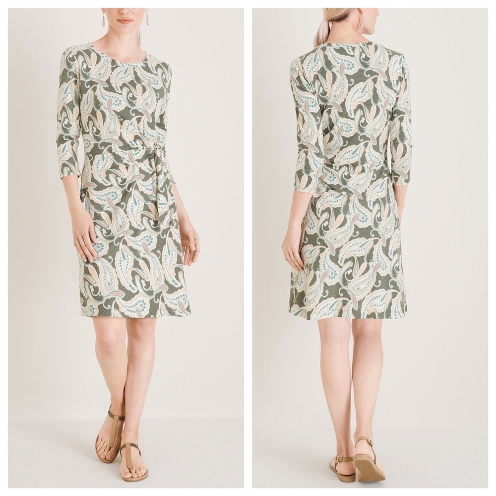 Chico's Paisley Printed Side-Tie Cotton-Blend Slub Sneaker Dress Size 8/10